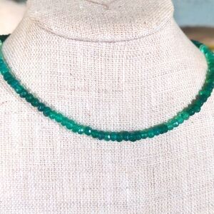 New Handcrafted Ombre Green Onyx Sterling choker. Dainty  Faceted.  Adjustable